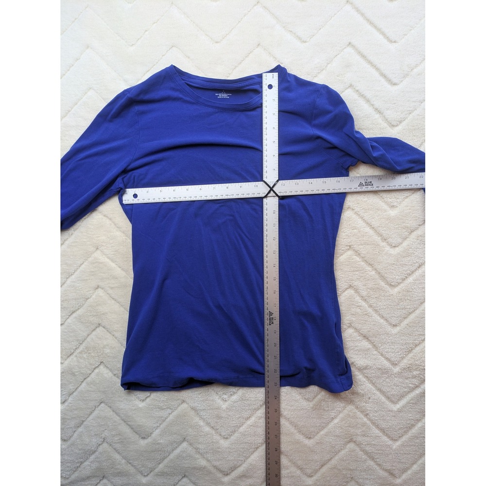 Lands End Womens Small 6-8 Blue Long Sleeve Fitted Crew Neck Cotton Rayon Top